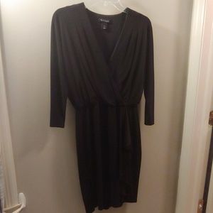 3/4 Sleeve Black V-Neck Dress